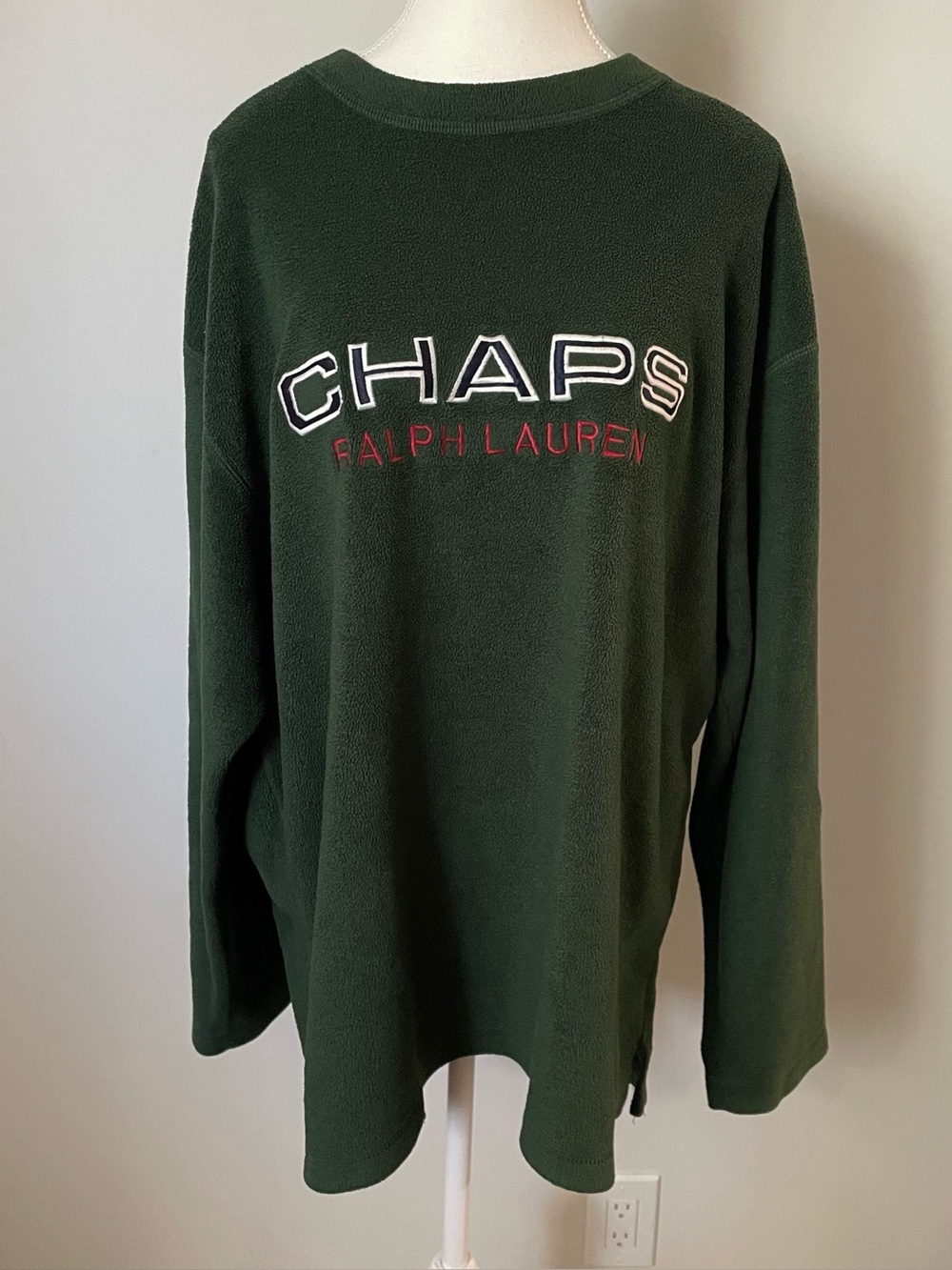 Vintage Chaps Ralph Lauren Embroidered Logo Fleece Dark Green Size Large